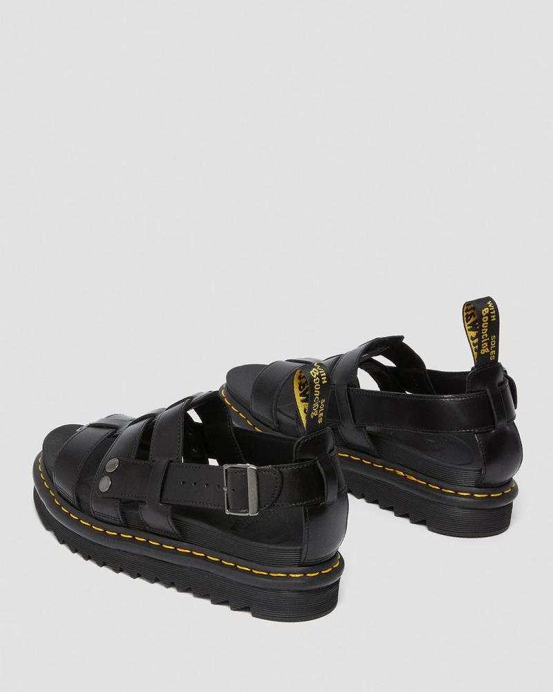 Black Men's Dr Martens Terry Leather Strap Sandals | CA 642XYU